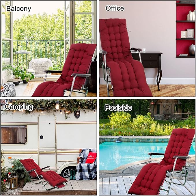 Bucherry 67 x 19 Inch Chaise Lounge Cushions Soft Lounge Chair Cushion Gravity Chair Cushion Sofa Lawn Furniture Cushion Pad with 6 Tie for Outdoor Indoor Patio Home Without Headrest (Wine Red,2 Pcs)