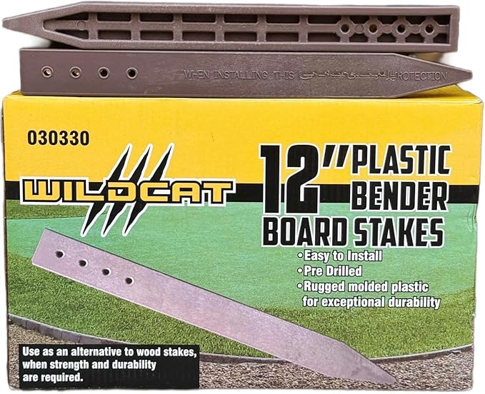 12" Plastic Bender Board Stakes Teak Color Heavy Duty Landscaping Edging and Border Stakes 10 Pack