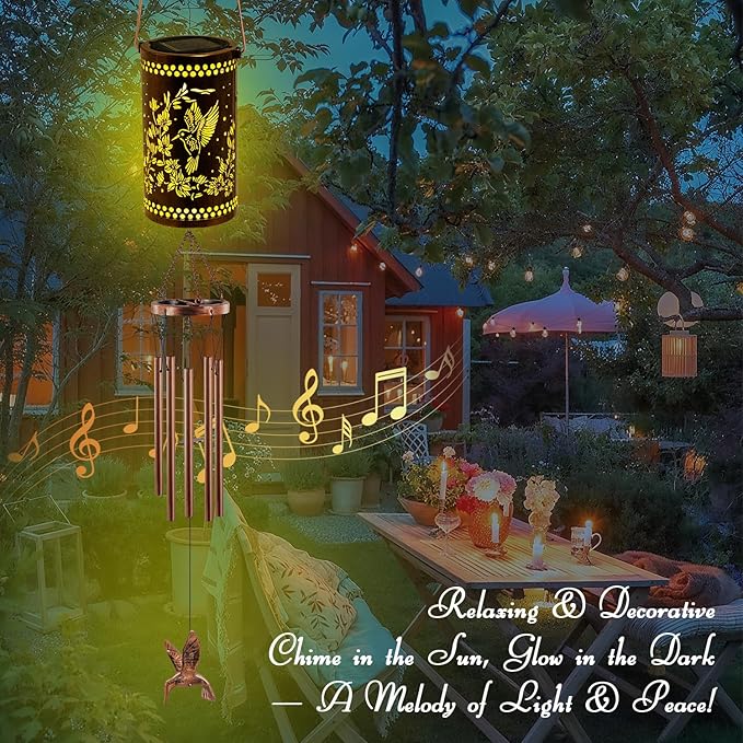 Solar Wind Chimes for Outside, 36" Hummingbird Hanging Solar Lantern for Mom, Christmas Windchimes Outdoors Mom Grandma Gifts,Garden Decor led Lights Wind Chime for Patio Yard, for Women Grandma