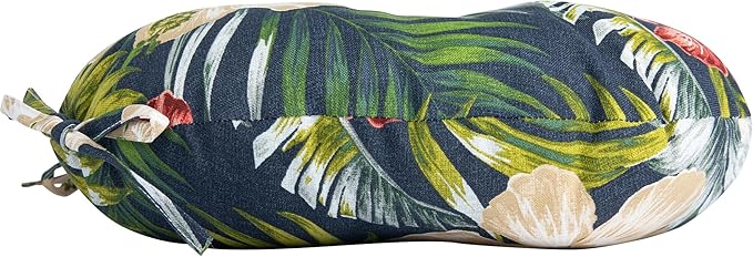 Magpie Fabrics Outdoor Round Bistro Seat Cushions with Ties, 15"x15"x4" Set of 2, Tufted Waterproof Barstool Chair Pads for Patio Home Garden Office, Midnight Floral