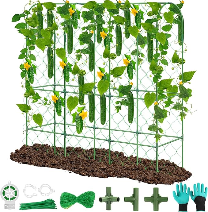 65"×48" Upgrade Heightened Cucumber Trellis for Raised Bed, U-Shape Garden Trellis for Climbing Plants Outdoor, Metal Arch Trellis for Fruit Vegetable Flower