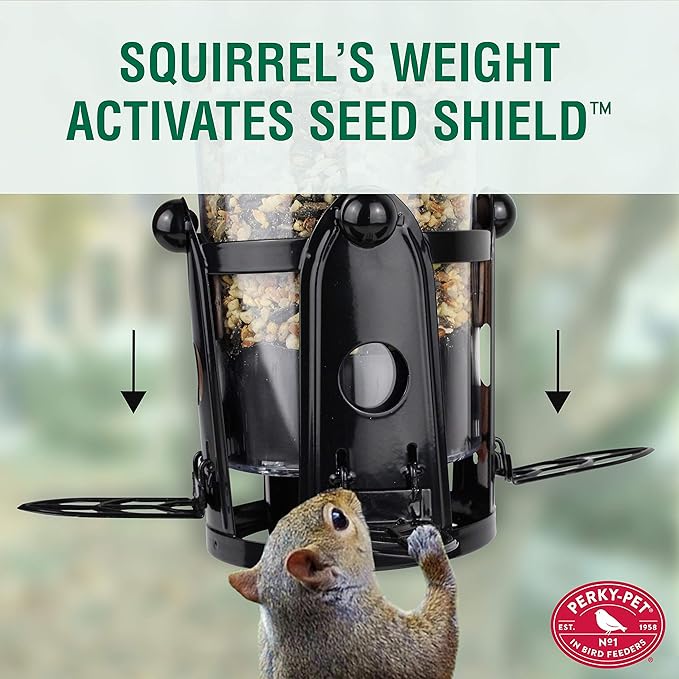 Perky-Pet Squirrel-Be-Gone Max Large Wild Bird Feeder with Flexports - Squirrel Proof Bird Feeder with Weight-Activated Perches - 3 lb Seed Capacity, 333-1SR Perky Pet