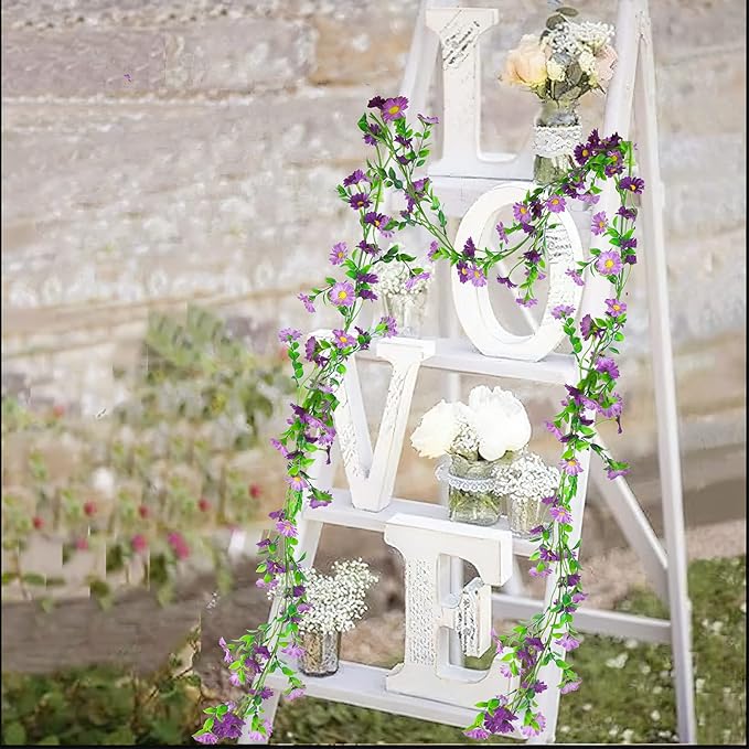 CISDUEO Silk Daisy Flower Garland - Purple Artificial Flower Vine, Hanging Ivy Garland for Wall, Party, Wedding Arch, Floral Decor, Home Indoor/Outdoor Ceremony