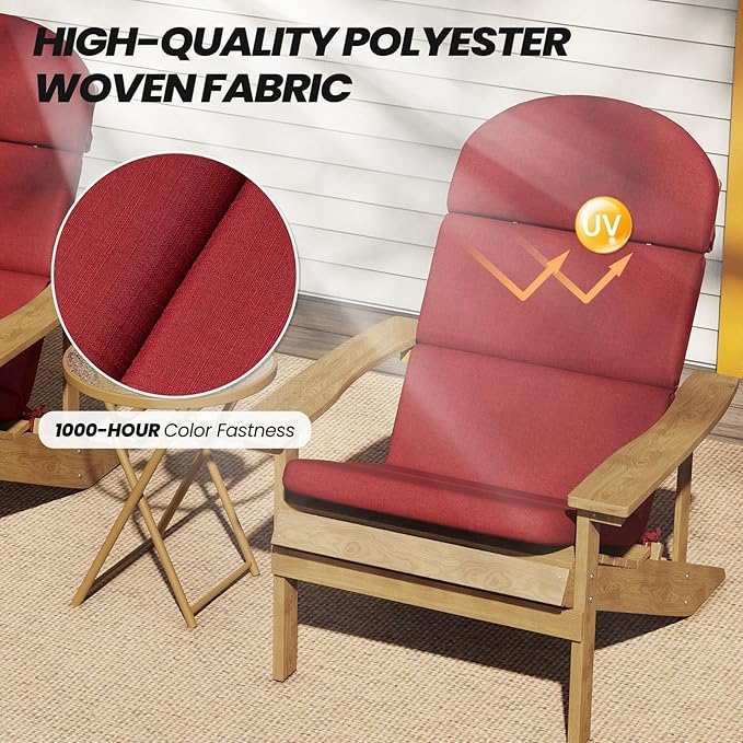 Crestlive 50x19.6 Inch Adirondack Chair Cushion, Water Repellent, Fade Resistant, High Back Outdoor Rocking Chair Cushion for Patio, Chili