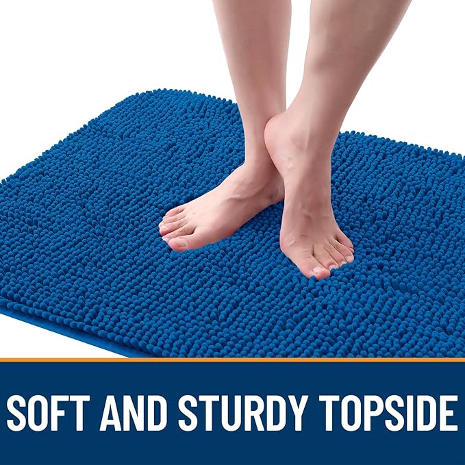 OLANLY Dog Door Mat for Muddy Paws 47x17, Absorbs Moisture and Dirt, Absorbent Non-Slip Washable Doormat, Quick Dry Chenille Mud Mat, Entry Indoor Entryway Carpet for Inside Floor, Deep Navy Blue