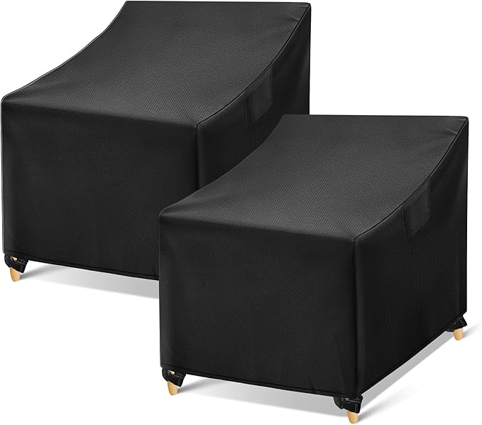 WLEAFJ Outdoor Chair Covers Waterproof, Black Lawn Patio Furniture Covers, Heavy Duty Wicker Garden Sofa Chair Cover, 2 Pack - 37" W x 40" D x 30" H