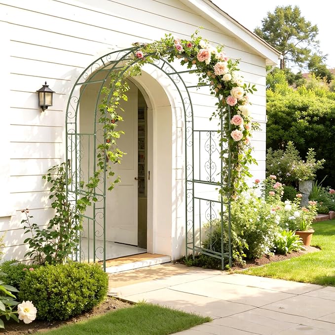 VINGLI Garden Arbor, Double Layer Arch Archway for Wedding Ceremony Party, Steel Garden Trellis for Plant Climbing, Christmas Garden Decorations Pergola for Garden, Backyard, Lawn (Olive Green)