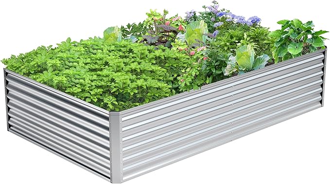 8x4x2FT Galvanized Raised Garden Bed Kit, Galvanized Planter Raised Garden Boxes Outdoor, Large Metal Raised Garden Beds for Vegetables-Silver