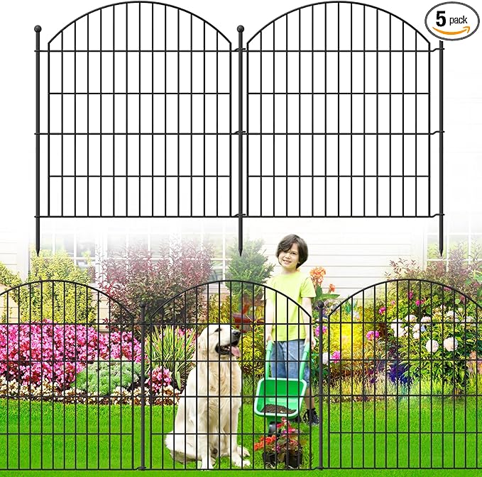 Decorative Garden Fence 32in (H) x12ft (L), 5 Pack No Dig Fence Animal Barrier for Dog, Arched Flower Bed Edging, Wire Border Panel Fencing for Yard Patio Outdoor Decor