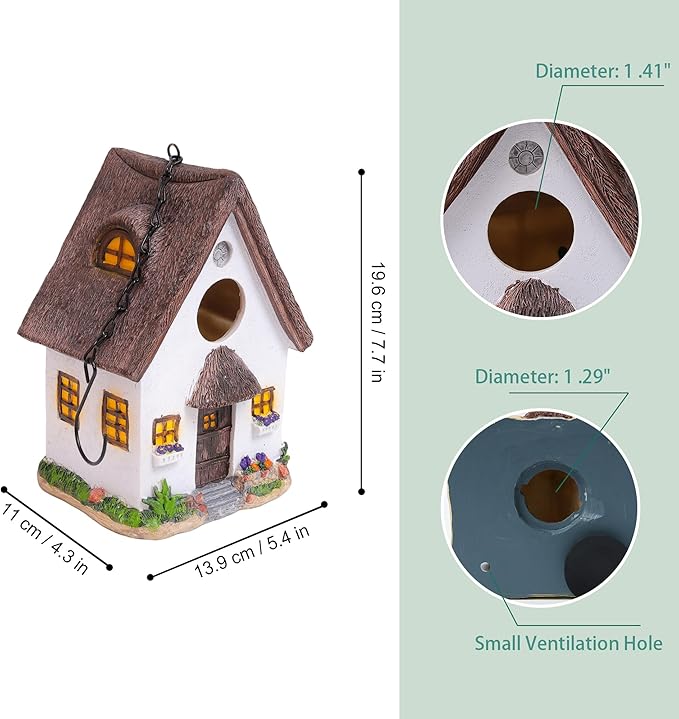 Attivolife Outdoor Birdhouses, Wood Waterproof Hanging Chain Nesting Boxes, Outside Bird House Garden Patio Yard Decor for Bluebird Finches Cardinals Resin, Creative Gifts for Bird Lover Family Friend