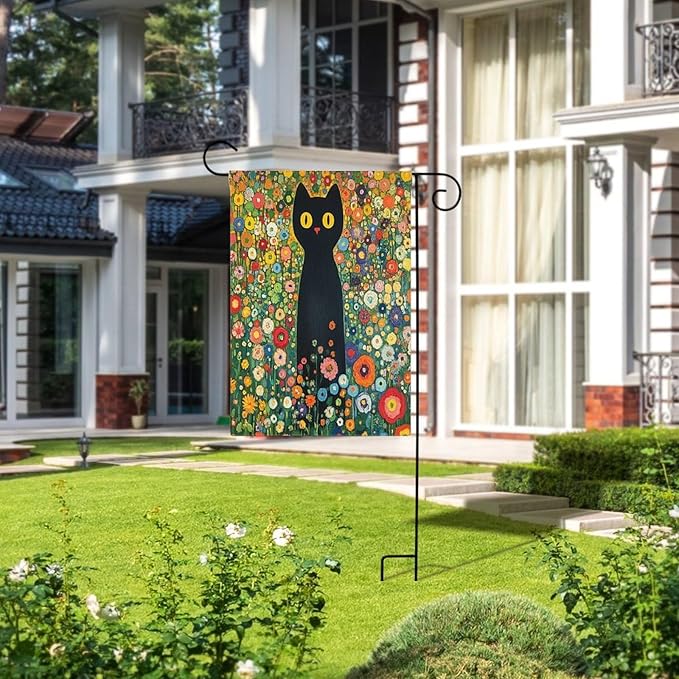 Small Garden Flag Cute Black Cat Spring Summer Garden Flags 12x18 Double Sided for Outside Black Cat Flag Home Decorative Holiday Farmhouse Seasonal for Yard