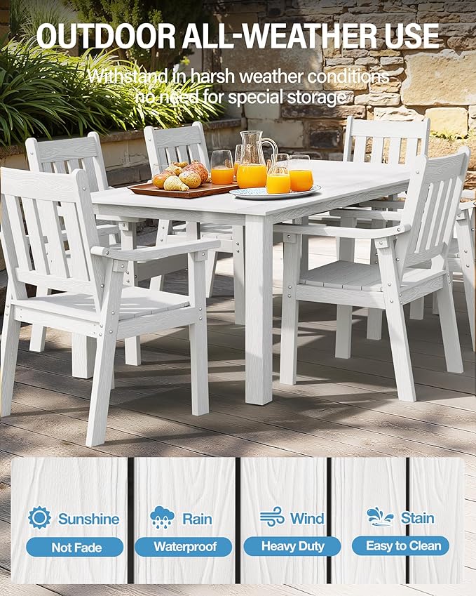 YEFU HIPS Patio Table Set: 10 Piece Outdoor Table and Chairs Dining Furniture Set with Umbrella Hole - White Modern Plastic Dining Sets 8 Person for Outside Deck with Metal Aluminum Frame