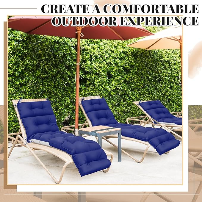 Kigley 2 Pcs Chaise Lounge Cushions 75 x 22 x 5 Inches Soft Lounge Chair Cushion Spring/Summer Seasonal Replacement for Outdoor Indoor Home Office (Dark Blue)