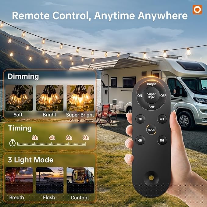 addlon 54FT(48+6) Solar String Lights Outdoor Waterproof with USB Port & Remote Control Dimmable Solar Patio Lights IP65 Solar Powered Edison LED Bulbs for Outside Bistro Camping