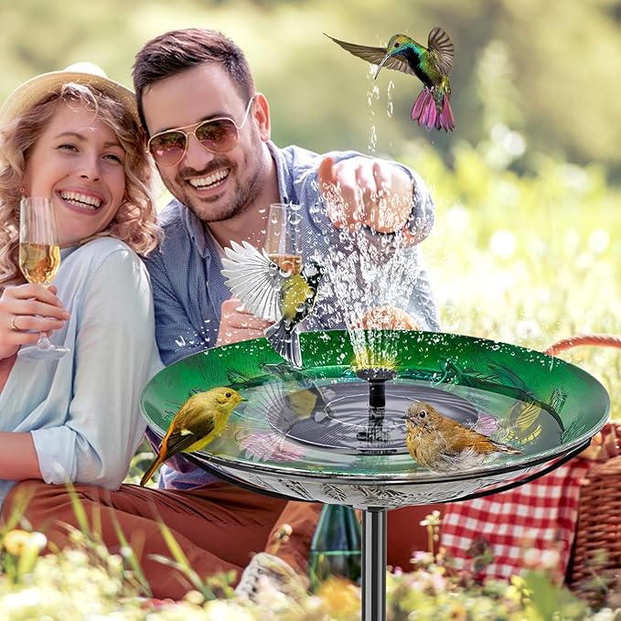 Metal Bird Bath for Outside, Vintage Freestanding Birdbaths & Birdfeeder, Bird Baths Feeder Bowl for Outdoors Garden Patio Yard Lawn Decor (Colorful Green)