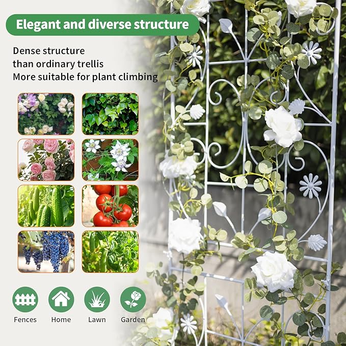 Trellis for Climbing Plants Outdoor, （2 Pack 70.8x19.6-inch）, Generic Metal Garden Trellis, Rustproof, Easy Assembly,（White）