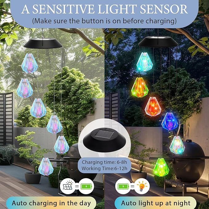 VIHOSE Solar Wind Chimes Lights Outdoor, Color Changing Hanging Solar Wind Chime, Laser Ball Mobile LED Lights for Outside Garden Yard Patio Decor, Waterproof