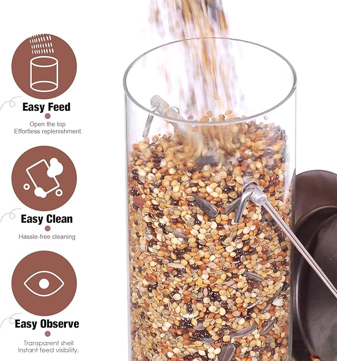 ERYTLLY Metal Bird Feeder for Wild Birds - 1.4mm Extra Thick Solid Transparent Tube With Steel Hanger, Squirrel Proof for Outside (Antique Copper-Metal 6 Feeding Ports)