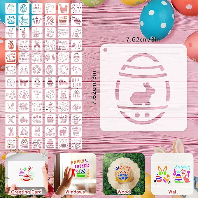72 Pcs Easter Day Stencils for Painting Set, Reusable Eggs Rabbit Carrot Cute Painting Templates - Stencil Crafts Drawing Templates for DIY Scrapbook, Home Wall Murals, Canvas Wood Signs