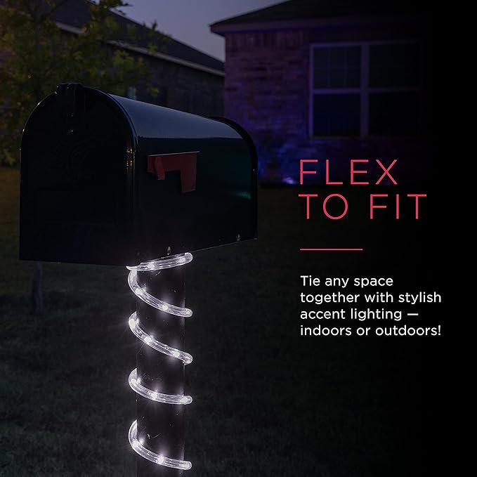 UltraPro LED Rope Lights, 25ft Classic Clear Rope, Cool White Light 5000K, Indoor/Outdoor, Flexible, Linkable, Durable, Rope Lights Outdoor, 54843