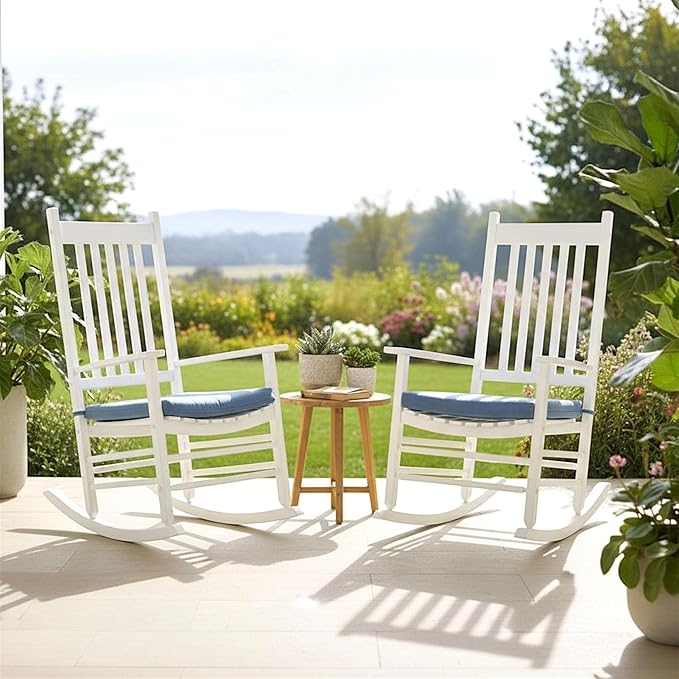 Shine Company Weather-Resistant Outdoor Rocking Chair Seat Cushions, 22"x20", Performance Fabric with Foam Core, Removable Cover with Ties, Set of 2, Blue Gray