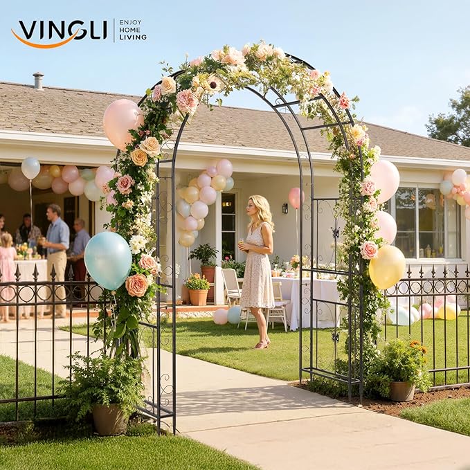 VINGLI Garden Arbor, Arch Archway for Wedding Ceremony Party, Steel Garden Trellis for Plant Climbing, Christmas Garden Decorations Pergola for Garden, Backyard, Lawn (75.5x22.8x94.5) (Bronze)