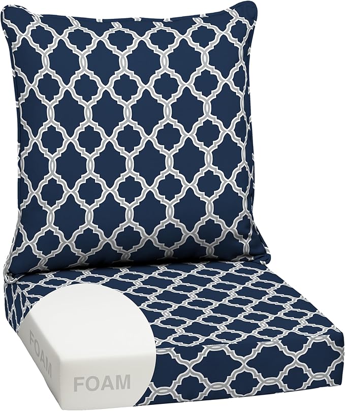 Arden earthFIBER Outdoor Foam Deep Seat Cushion Set, 24 in x 24 in, Weather-Proof, Rain-Proof, Fade Resistant Patio Cushion, Bottom and Back Cushion for Chair, Sofa, and Couch Sapphire Blue Garden