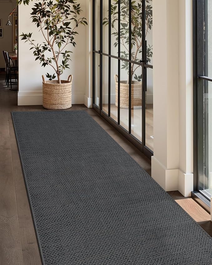 Color&Geometry Door Mat 2'4"x8' Runner Rug with Rubber Backing, Non Slip Washable Hallway Rug, Carpet Runners for Hallway Living Room Bedroom, Grey (Rolled-up NO Creases)