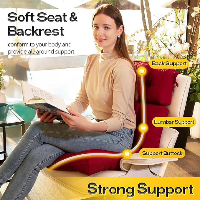 MAGIC ELEPHANT High Back Chair Cushion, Indoor Outdoor Memory Foam Chair Cushion with Ties for Adirondack and Rocking Chair, Waterproof Replacement Patio Cushion for Chair (Red)
