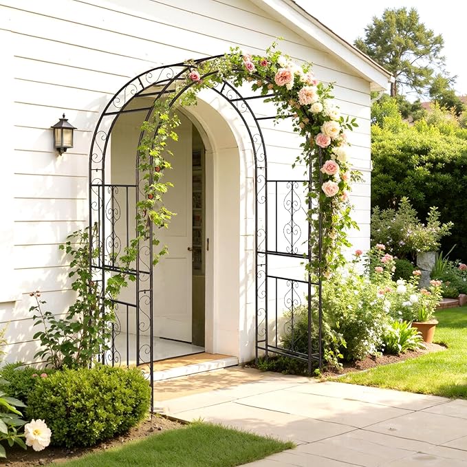VINGLI Garden Arbor, Double Layer Arch Archway for Wedding Ceremony Party, Steel Garden Trellis for Plant Climbing, Christmas Garden Decorations Pergola for Garden, Backyard, Lawn (Bronze)