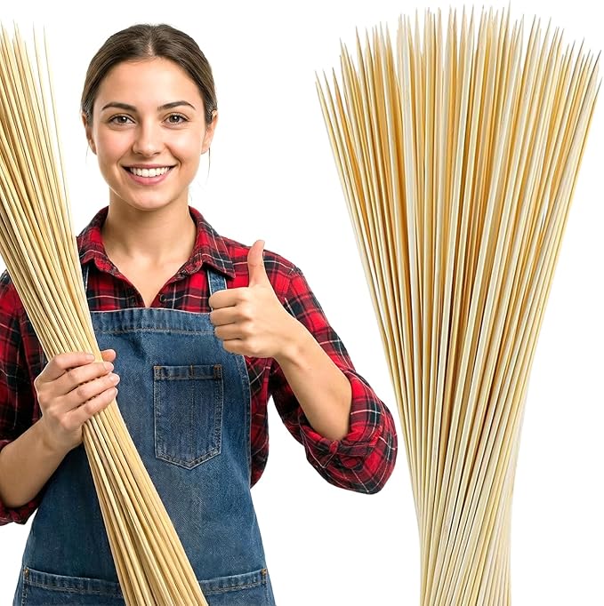 Extra Long 36" Bamboo Smores Sticks (150 Pcs), Marshmallow Roasting Sticks for Fire Pit, 6mm Heavy Duty Wooden Skewers for Smore Hot Dog Barbecue Thick Sticks