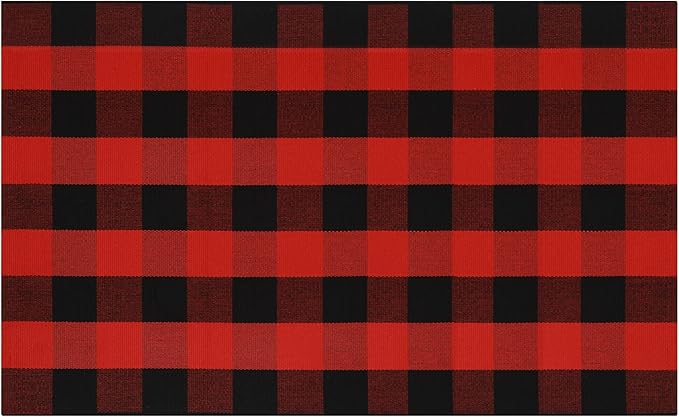MUBIN Cotton Black and Red Plaid Rug, 3'x5' Outdoor Front Door Decor Mat, Hand-Woven Reversible Foldable Rug for Layered Door Mats Washable Carpet for Front Porch, Entryway, Farmhouse