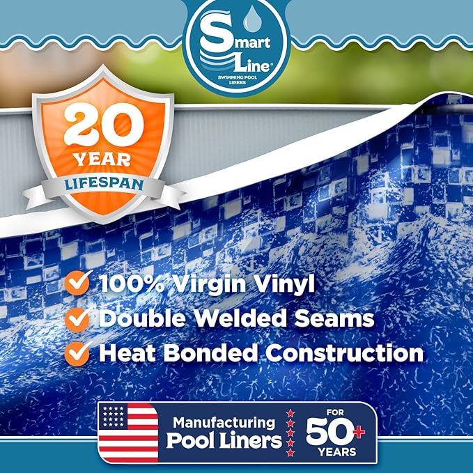 Smartline 18 ft Round Swimming Pool Liner | Tidal Surge | Unibead Style | 54 Inch Wall Height | 20 Gauge Heavy Duty Virgin Vinyl | Designed for Steel Sided Above Ground Pools