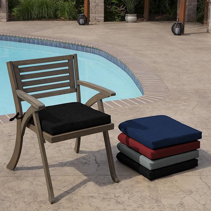 Arden Selections Rocking Chair Cushion, 19 x 18, Rain-Proof, Fade Resistant, Cushions for Rocking and Outdoor Chairs 18 x 19, Black Leala (Pack of 4)