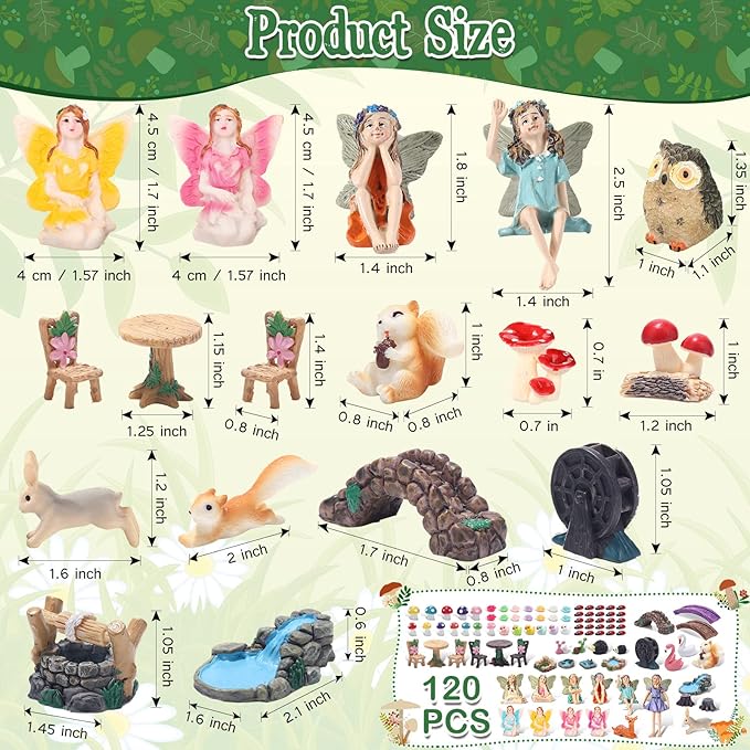 Unittype 120 Pieces Garden Kit Accessories Garden Animals Miniatures Fairies Miniature Figurines Micro Landscape Ornaments DIY Kit for Outdoor Yard Lawn
