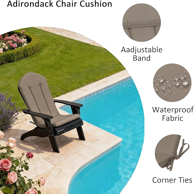 50"x20" Adirondack Chair Cushions Set of 2, Outdoor Rocking Chair Cushions Water-Resistant UV Resistant Weather Resistant High Back Patio Replacement Cushions,Folding Patio Chair Pad