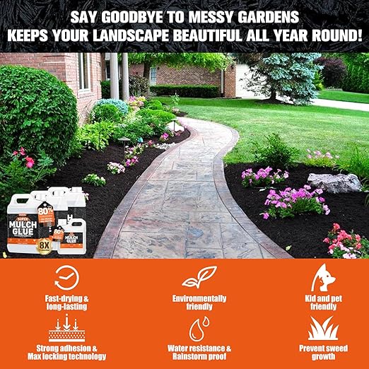 Mulch Glue for Landscaping, 2Gallon Rock Glue, Fast-Dry Non-Toxic Weather-Resistant Strong Gravel Binder, Pine Straw Outdoor Strong Pebble Gravel Hold for Garden, Mulch Lock and Pea Gravel
