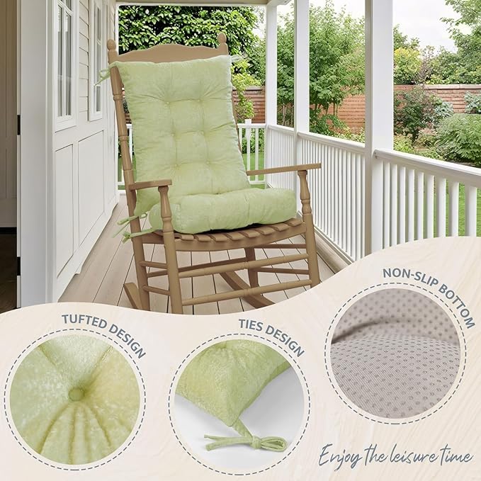 mudilun Rocking Chair Cushion Set - Non-Slip Tufted Rocking Chair Cushions with Ties Soft Indoor/Outdoor Wooden Rocking Chair Seat Pad for Porch Garden Cafe & Nursing