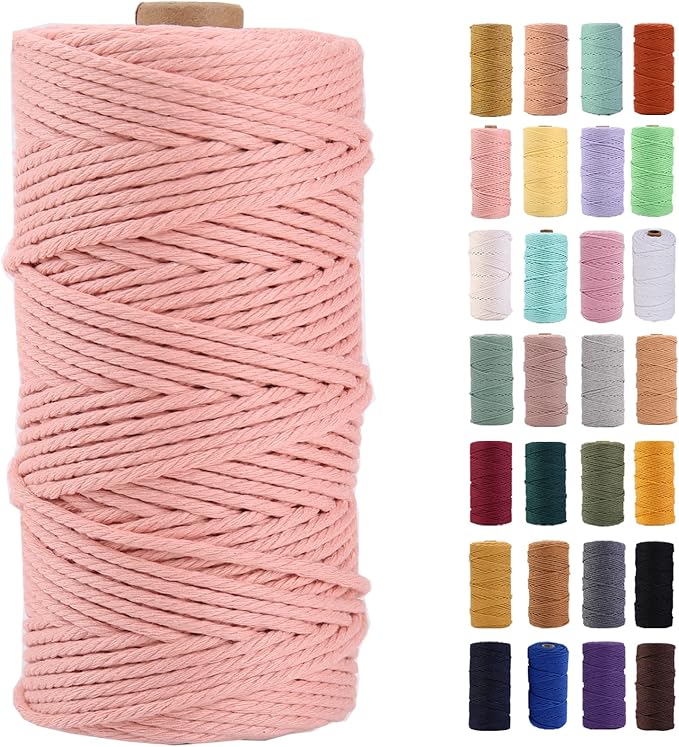 Meat Pink Macrame Cord 3mm x 109Yards,Colored Cotton Rope Colorful Cotton Cord Soft Craft Cord Twine for Wall Hanging Plant Hangers Crafts Decorative Projects