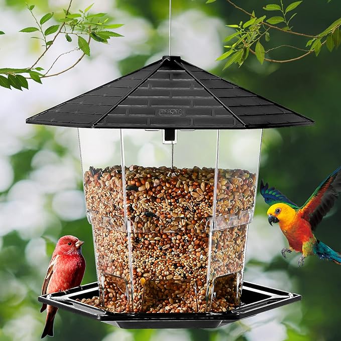 Bird Feeders for Outdoors Hanging Bird Feeder Wild Birds Seed, Black 2 Pack
