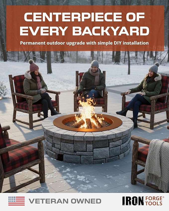 Heavy Duty Metal Smokeless Permanent Fire Pit Ring 42 inch Outer/36 inch Round Fire Pit Insert Liner for Outdoor, Firepits for Outside Corten Steel (42x36x10), Patent Pending