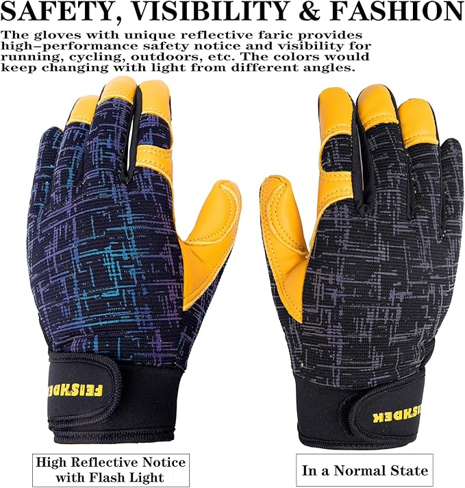 Kids Genuine Leather Work Gloves, Safety Gloves, Touch Screen, Reflective, Breathable Design, for Children Age 2-12