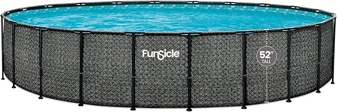 Funsicle Oasis Designer 22' x 52" Round Above Ground Swimming Pool, with CP2000-C Filter Pump, Ladder, Maintenance Kit, Cover, Ground Cloth & Repair Patch, Dark Herringbone
