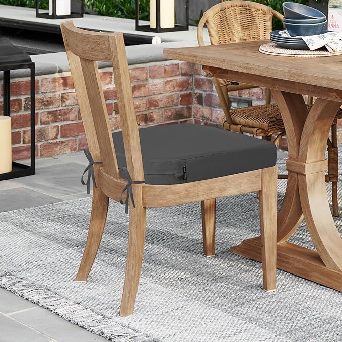 idee-home Outdoor Chair Cushions Set of 2, Thick 19" x 19" x 3" Outdoor Seat Cushions Patio Furniture Waterproof with Ties, Dining Pads
