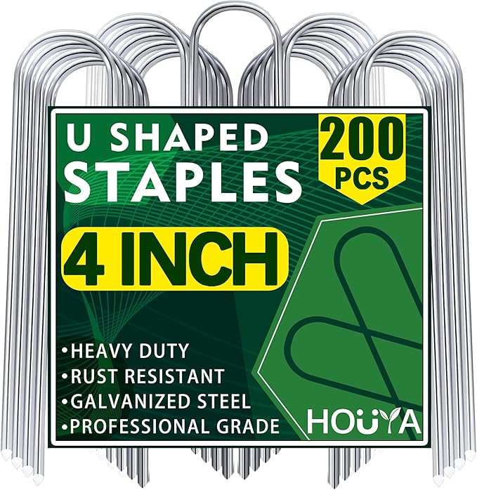 200 Pack Garden Stakes 4 Inch U-Shaped Drip Irrigation Stakes Galvanized Landscape Staples Garden Pins Yard Lawn Ground Stakes for Soaker Hose Drip Line Tubing Landscape Fabric Weed Barrier