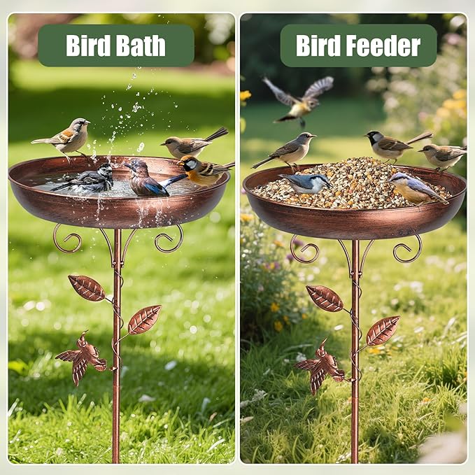 30 Inch Bird Bath for Outdoors, Vintage Freestanding Birdbath and Bird Feeder, Metal Feeder Bowl with 5-Pronged Base for Outdoor Garden Patio Yard Lawn Decor