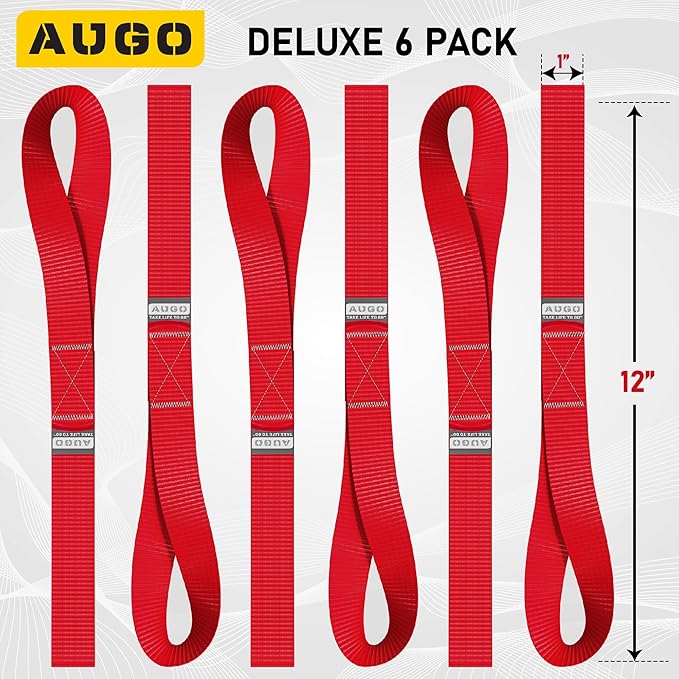 Soft Loop Tie Down Straps - 1,500 Load Capacity & 4,500 Lbs Breaking Strength - 6 Pack - Loops for Securing ATV, UTV, Motorcycles, Scooters, Dirt Bikes, Lawn & Garden Equipment - by AUGO