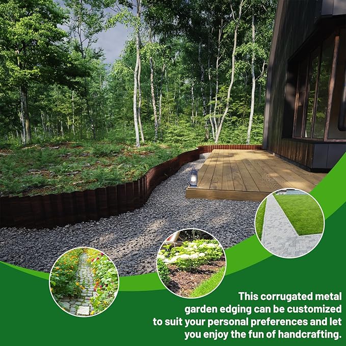 SnugNiture Corrugated Metal Garden Edging,6" x 20' Sturdy Lawn Edging Border,Landscape Edging Border for Lawn, Flower Bed,Garden and Yard(Brown)