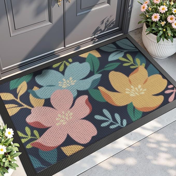 DEXI Front Door Mat Outside Entrance, Spring Welcome Entryway Doormat Dirt Trapper, Heavy Duty Non Slip Large Entry Mats for Patio Garage Porch Home Decorative, 4x6, Colorful Floral