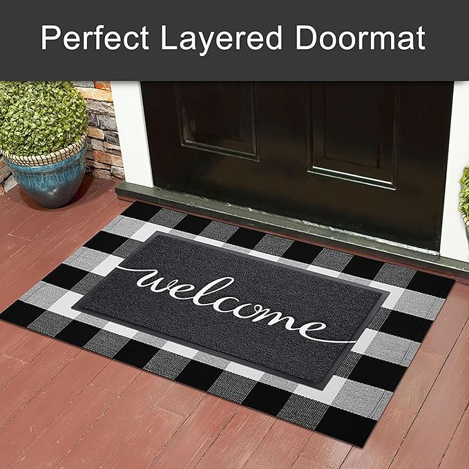 KILOCOCO Welcome Mat Outdoor Doormat Door Mat Non-Slip Front Door Mats for Entrance Indoor Floor Mats for Garage Patio High Traffic Areas Outside Rug 20"x32" Black